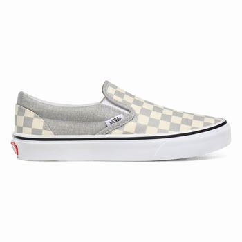 Vans Checkerboard Classic - Naisten Slip-on kengät - Hopea/Valkoinen